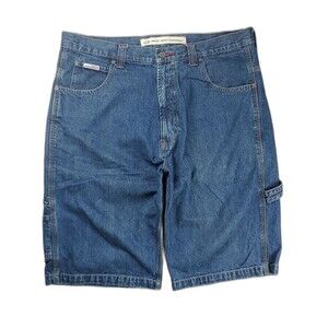 Paco Jeans | Men's Size 36 | Y2K 8-Pocket Utility Denim Cargo Shorts | Blue Wash